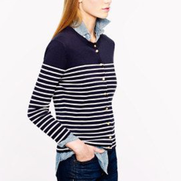 J. Crew Jackie Cardigan Striped Anchor Buttons Pink Yellow - Sz Medium - Picture 10 of 14